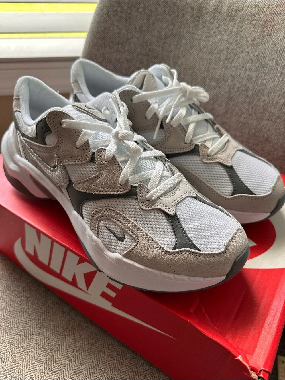 Nike Women's AL8 White and Gray Mesh Suede Athletic Sneakers